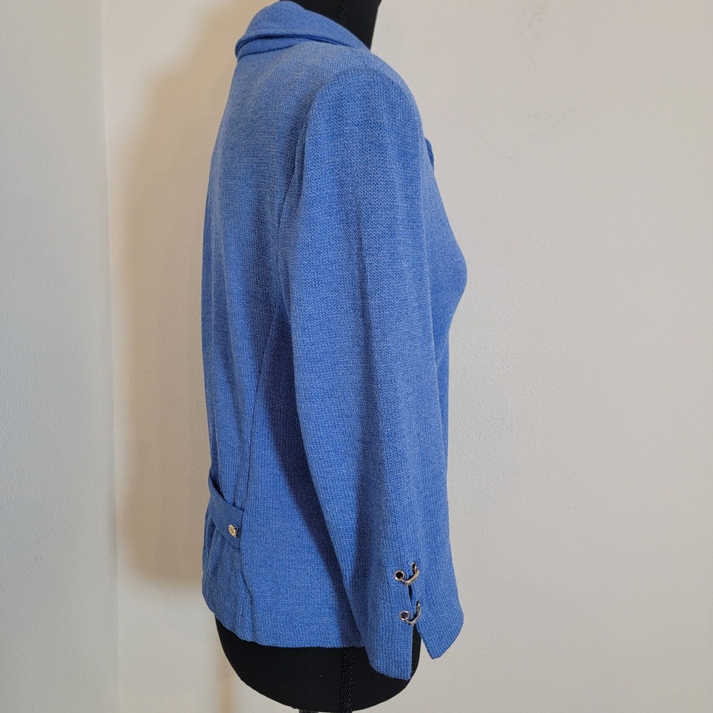 Y2K St. John Collection Santana Knit Blue Blazer Button Front Gold Academia Sz 8 - Picture 13 of 16